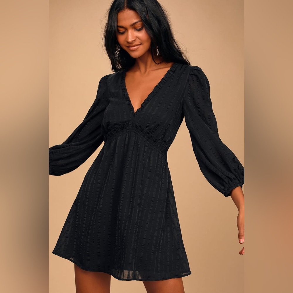 NWT Lulus stripe balloon sleeve mini dress - long sleeve lightweight A-line